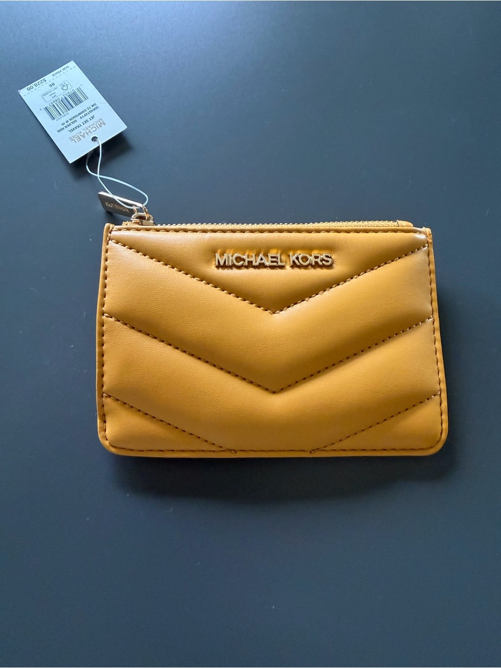 MICHAEL KORS Gold Quilted Leather Zip ID & Card coin purse